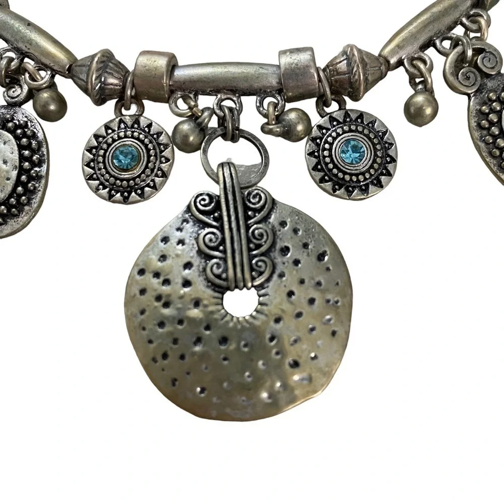 Silver Tone and Blue Rhinestone Metal 21